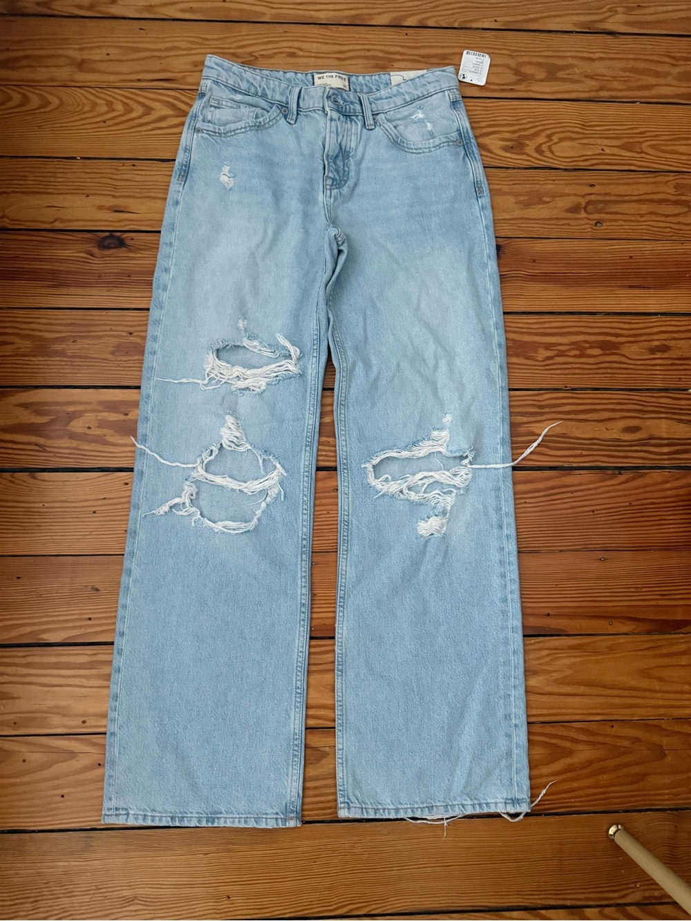 Free People Light Blue Distressed Straight-Leg Jeans